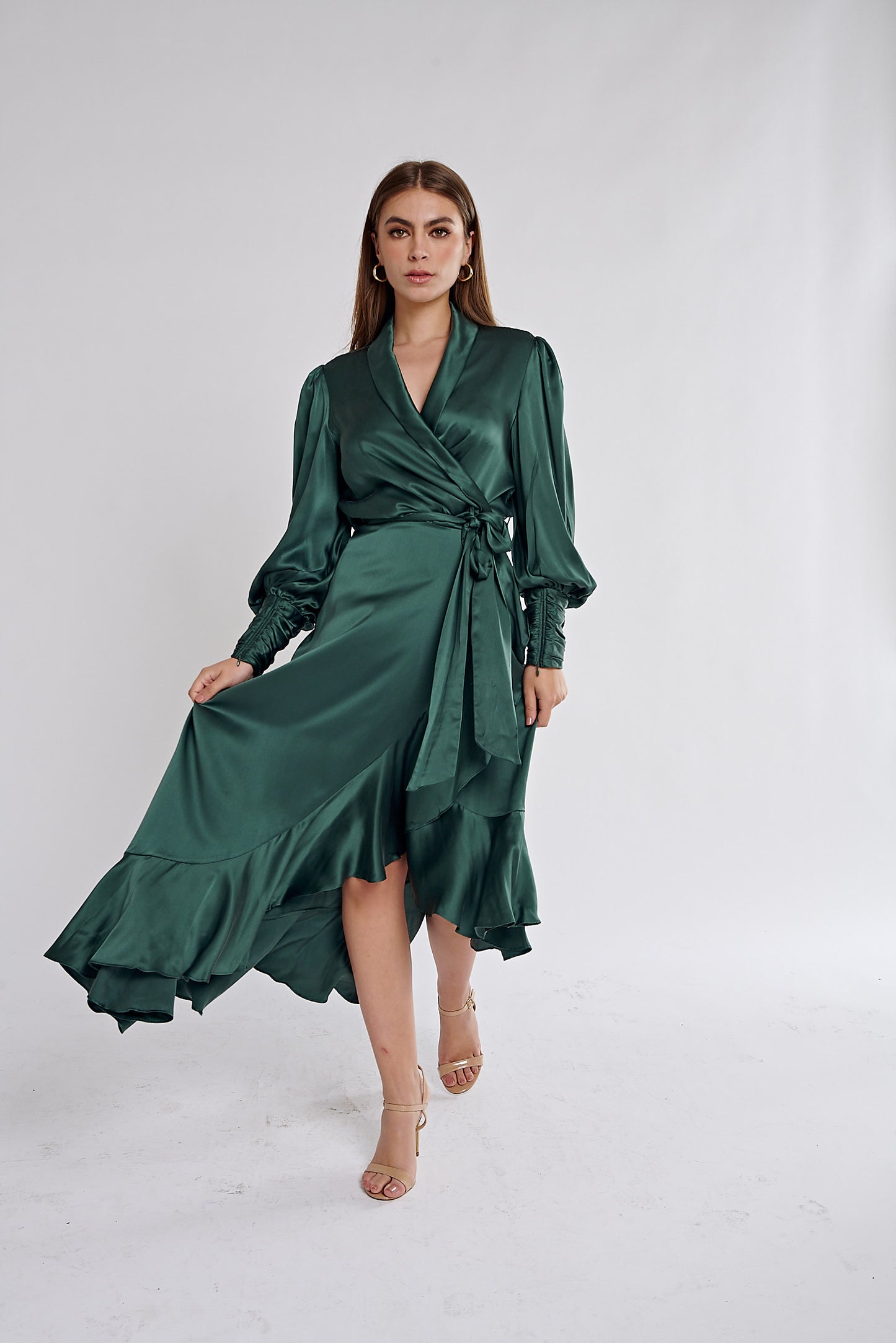 Silk Wrap Midi Dress (Jade)