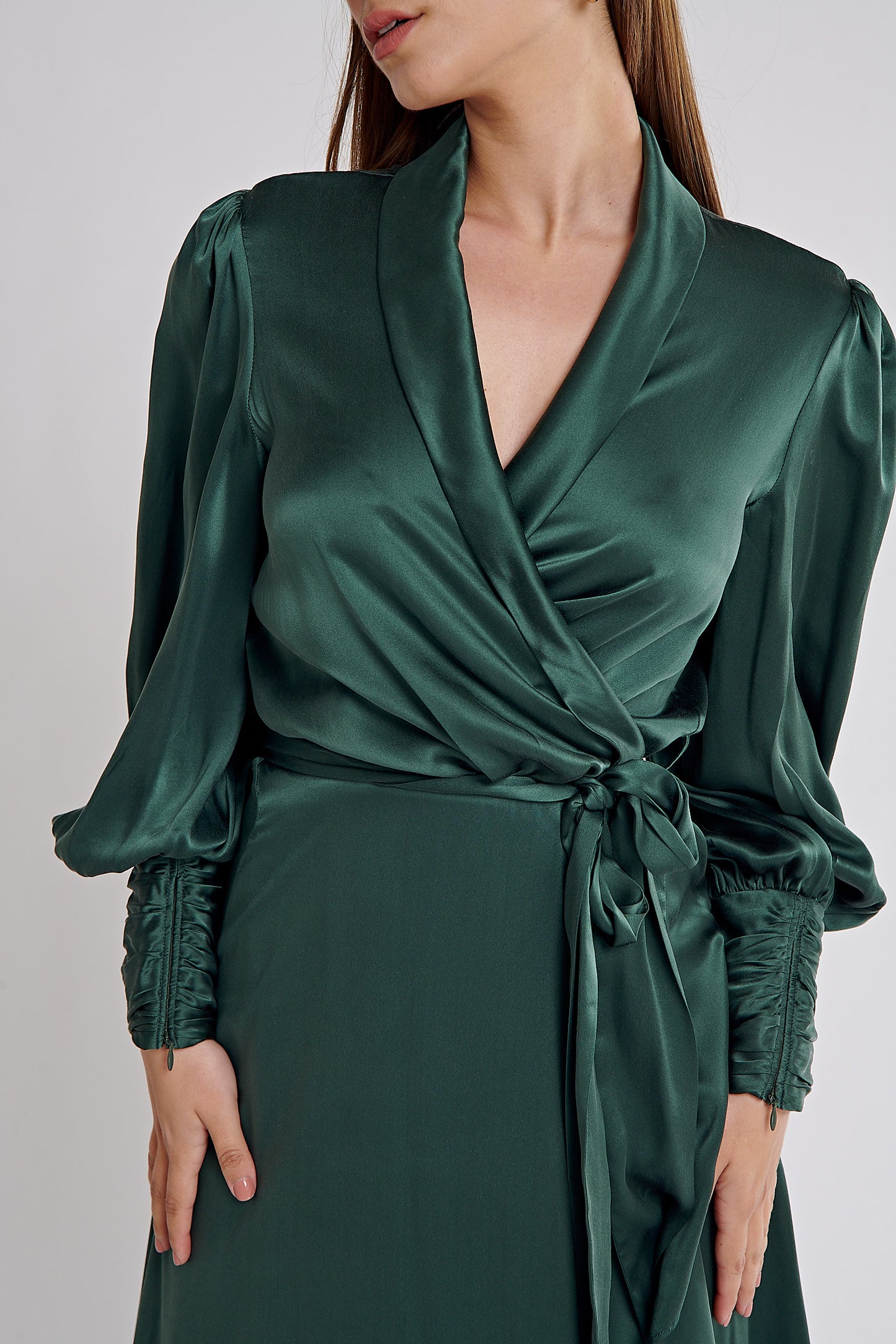 Silk Wrap Midi Dress (Jade)