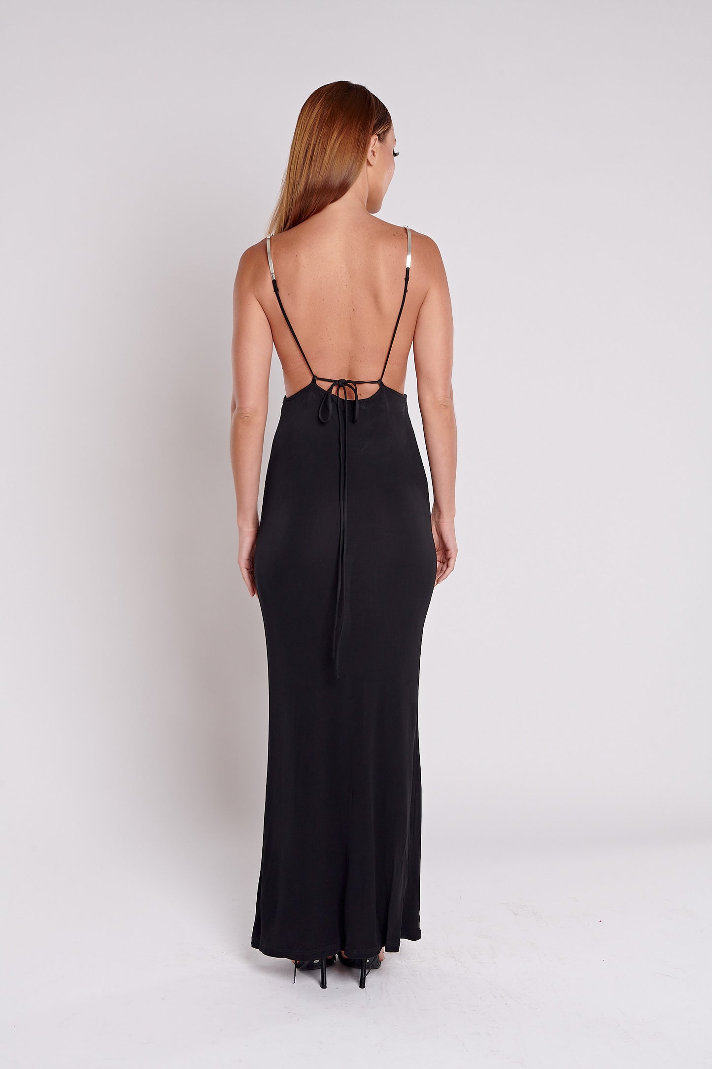 Open Back Embellished Ruched Crepe Gown